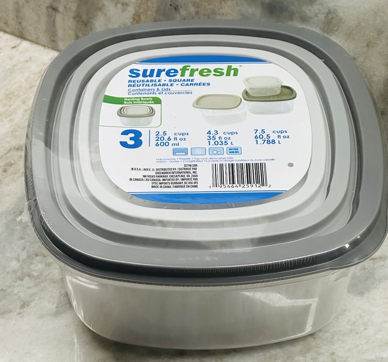 Sure Fresh Square Containers & Lids 3 Pack (20.6 oz, 35 oz & 60.5 oz)1 Pack gallery