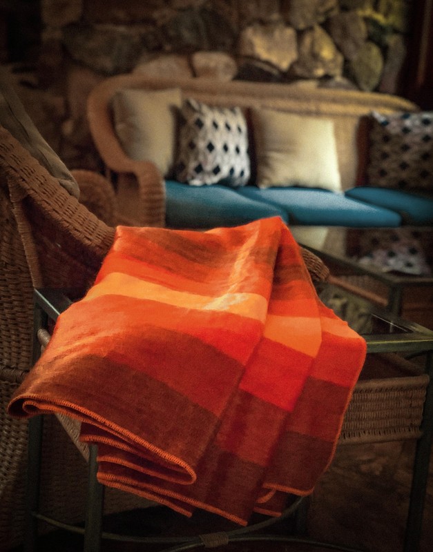SOFT & WARM ALPACA WOOL BLANKET QUEEN BED SOFA COVER ORANGE YELLOW STRIPED gallery
