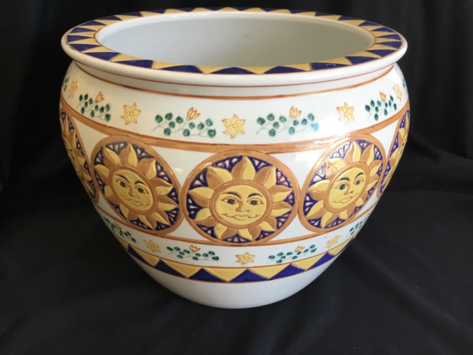 Medium Smiling Sun Face Planter Decorative Flower Pot Blue Yellow White #2 gallery