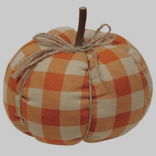 NEW BUFFALO PLAID Pumpkin RUSTY ORANGE BEIGE Halloween Harvest Fall 6.25"Tx 6"W gallery