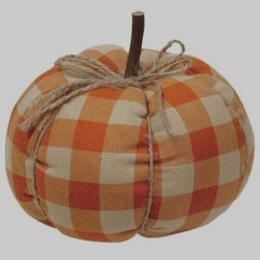NEW BUFFALO PLAID Pumpkin RUSTY ORANGE BEIGE Halloween Harvest Fall 6.25″Tx 6″W