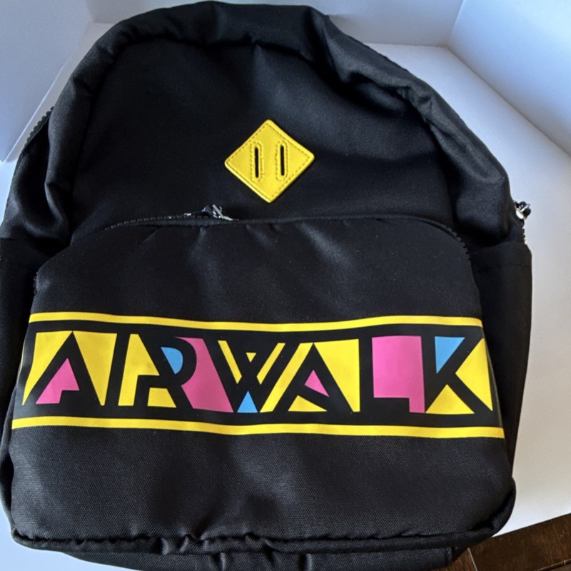 Airwalk Black Hiking Backpack Yellow Patch Multicolor Logo Padded Panel