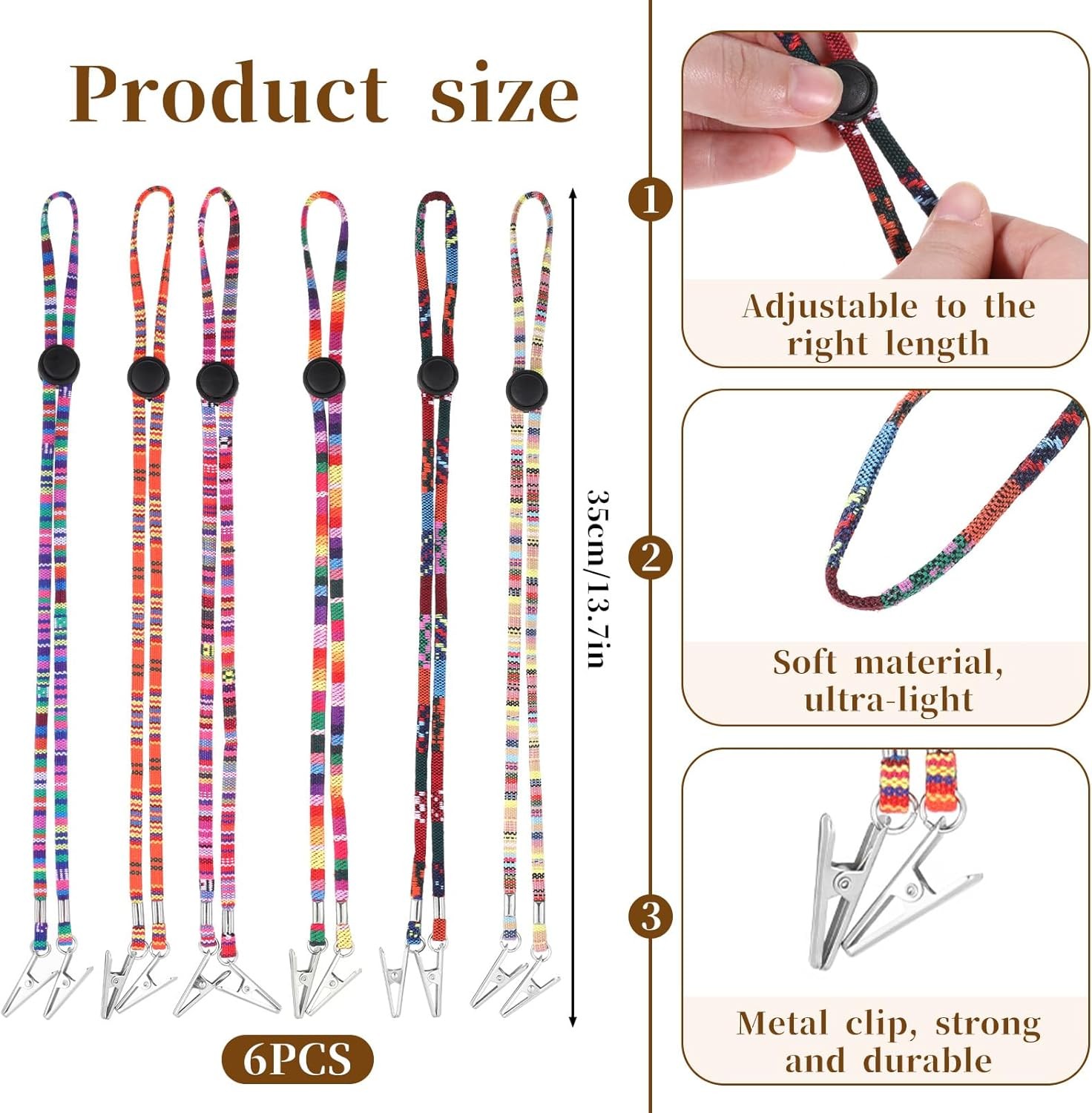 6PCS Adjustable Napkin Bib Holder Clips, Lanyard Neck Strap, Multi-Color gallery