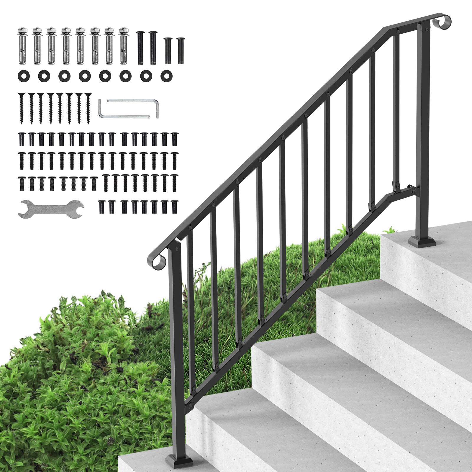 VEVOR 5-6 Step Handrails for Outdoor for Seniors Porch Deck Black Retro Arch gallery