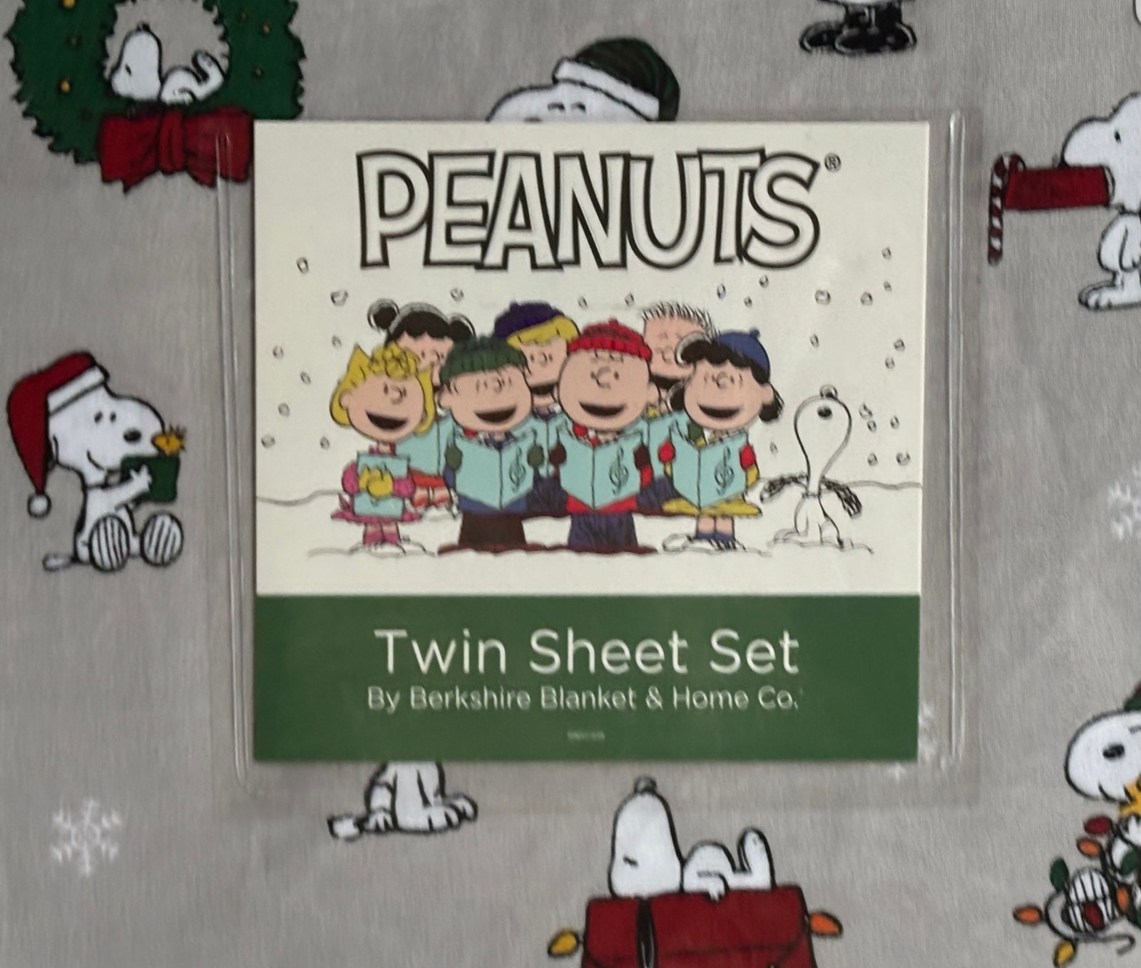 Peanuts Snoopy Light Gray Twin Size Sheet Set Christmas Tree Snowflakes gallery