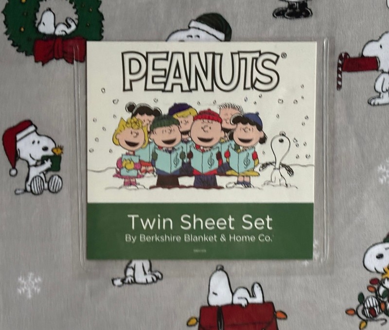 Peanuts Snoopy Light Gray Twin Size Sheet Set Christmas Tree Snowflakes gallery