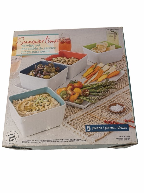 Overandback, 5-Pc "Summertime" Serving Square Platter Tray + Bowl Set gallery