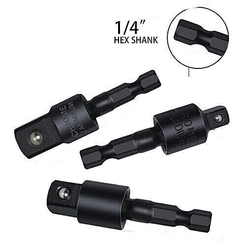 Socket Adapter Set Hex Shank to 1/4" 3/8" 1/2" Impact Driver Drill 3 Pcs Size gallery