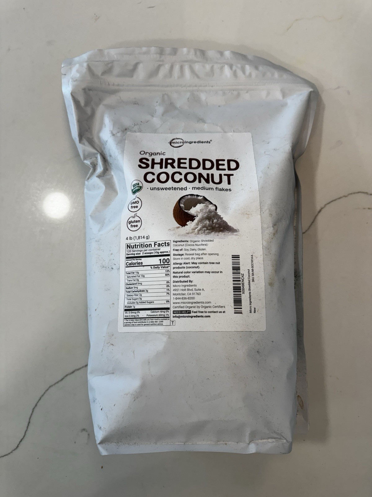 Micro Ingredients Organic Unsweetened Shredded Coconut Medium Flakes, 4 lb gallery