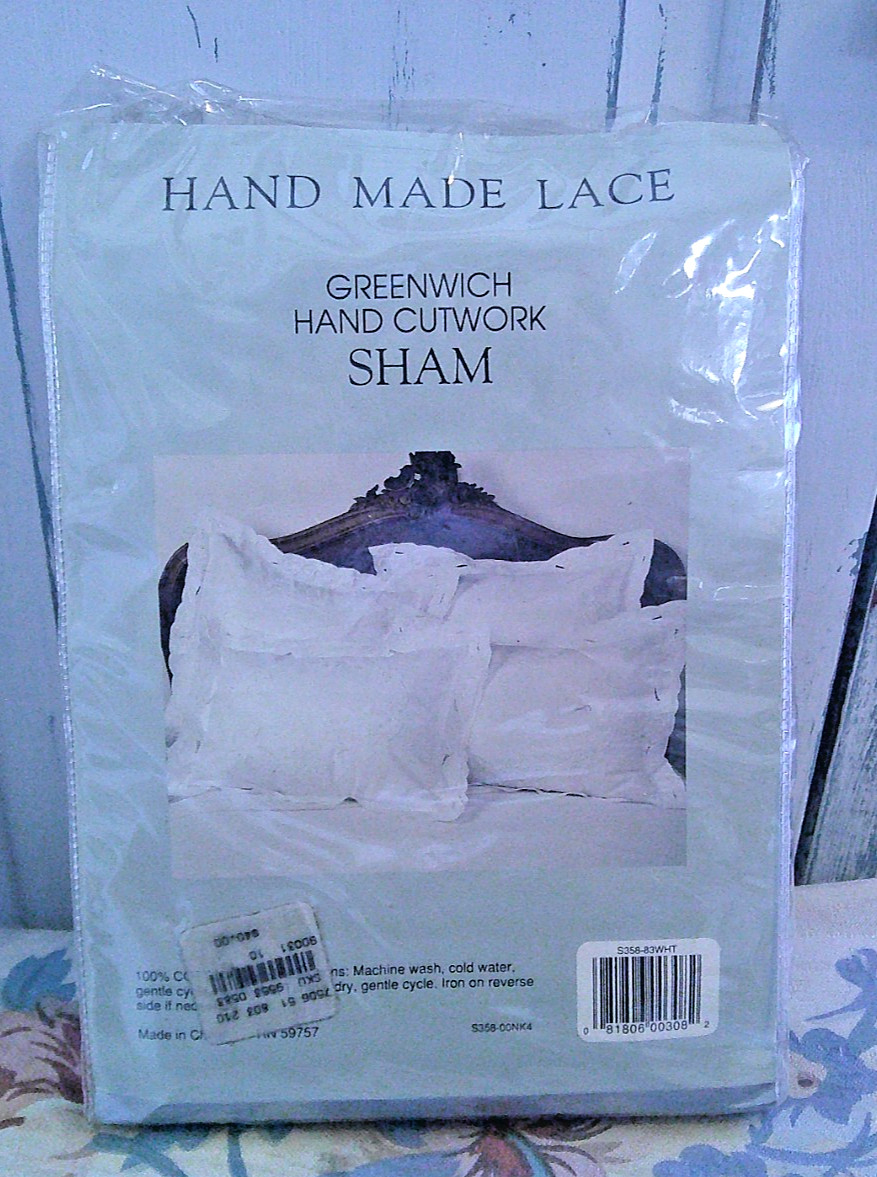Cotton Hand Cutwork Pillow Sham Hand Made Lace White Greenwich 21x27" New gallery
