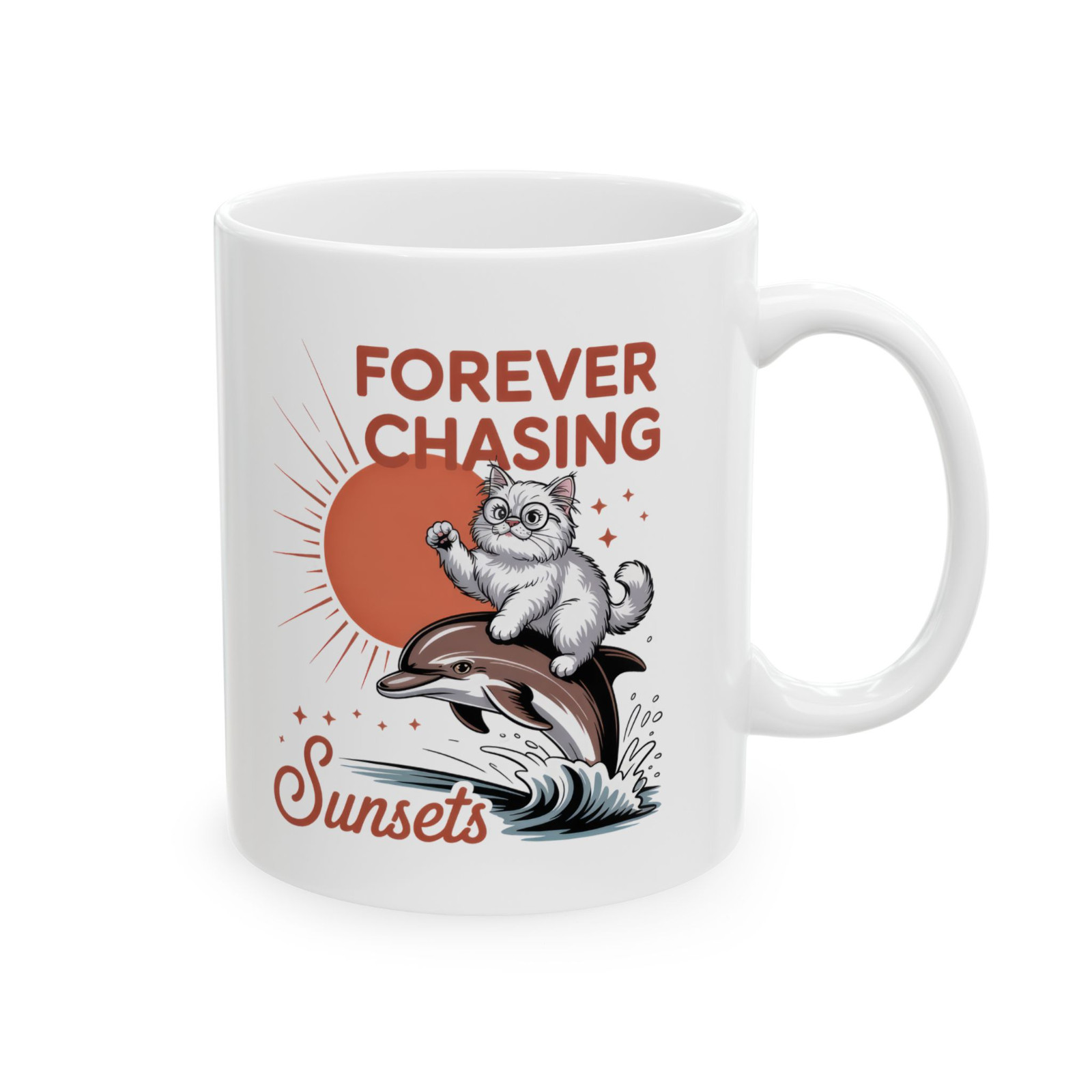 Summer Cat Mug Beach Surfing Cat Chasing Sunets Cat Lover Gift Coffee Cup gallery