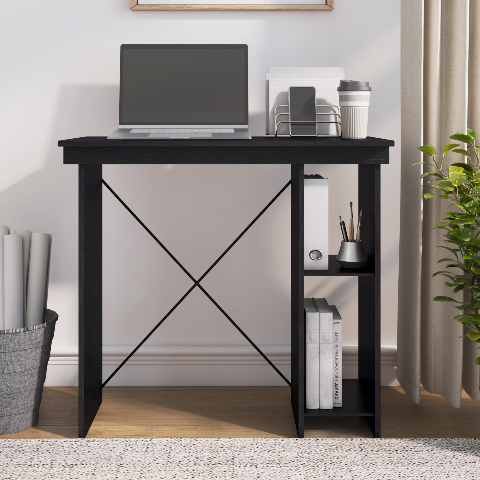 Ardent No Tools Small Space Writing Desk, Black gallery