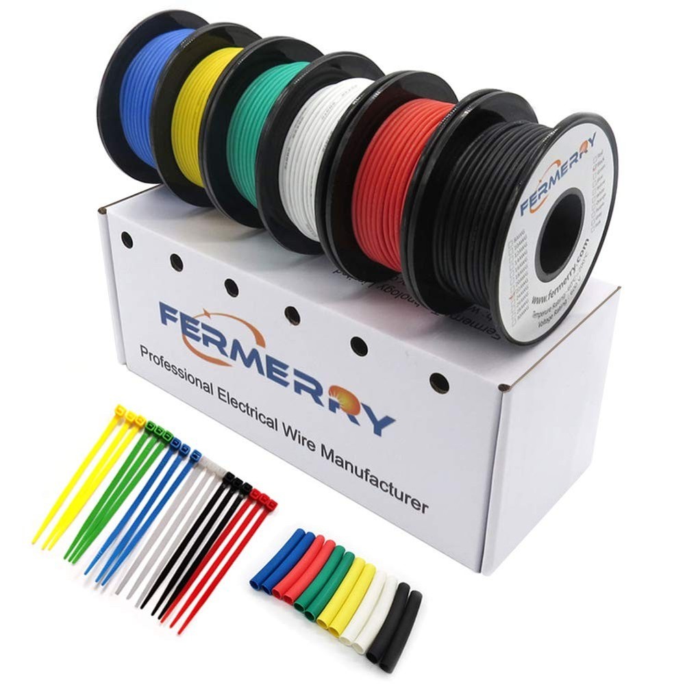 Fermerry 24 AWG Stranded Wire Spool 10FT, Yellow,Blue,White,Green,Black,Red