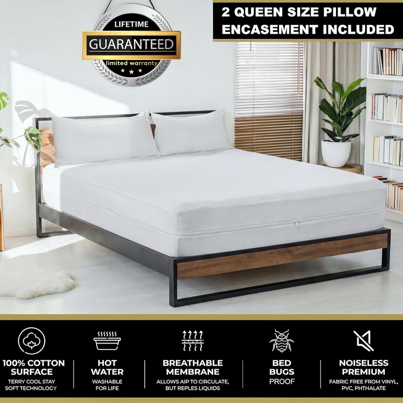 MATTSHIELD Ultimate 3-Piece Kit - Bed Bug-Proof Mattress Cover Queen Size 100% C gallery
