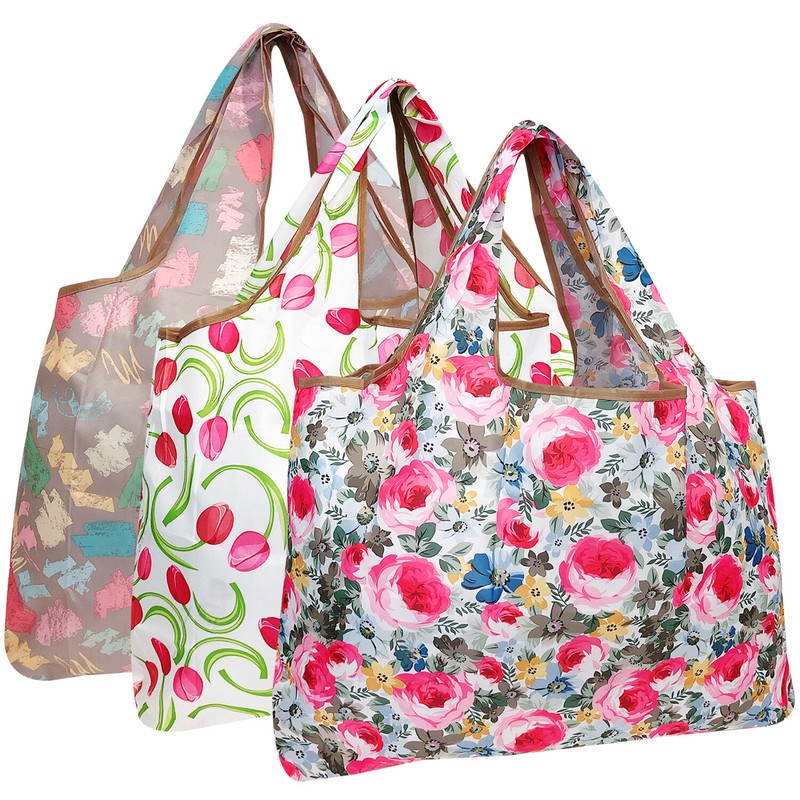 Wrapables Large Foldable Tote Nylon Reusable Grocery Bag, 3 Pack gallery