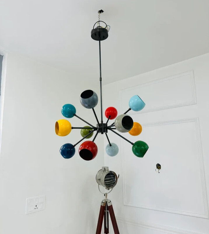 Beautiful 12 Arms Multi Color Handcrafted Brass Sputnik Chandelier Modern Stilno gallery