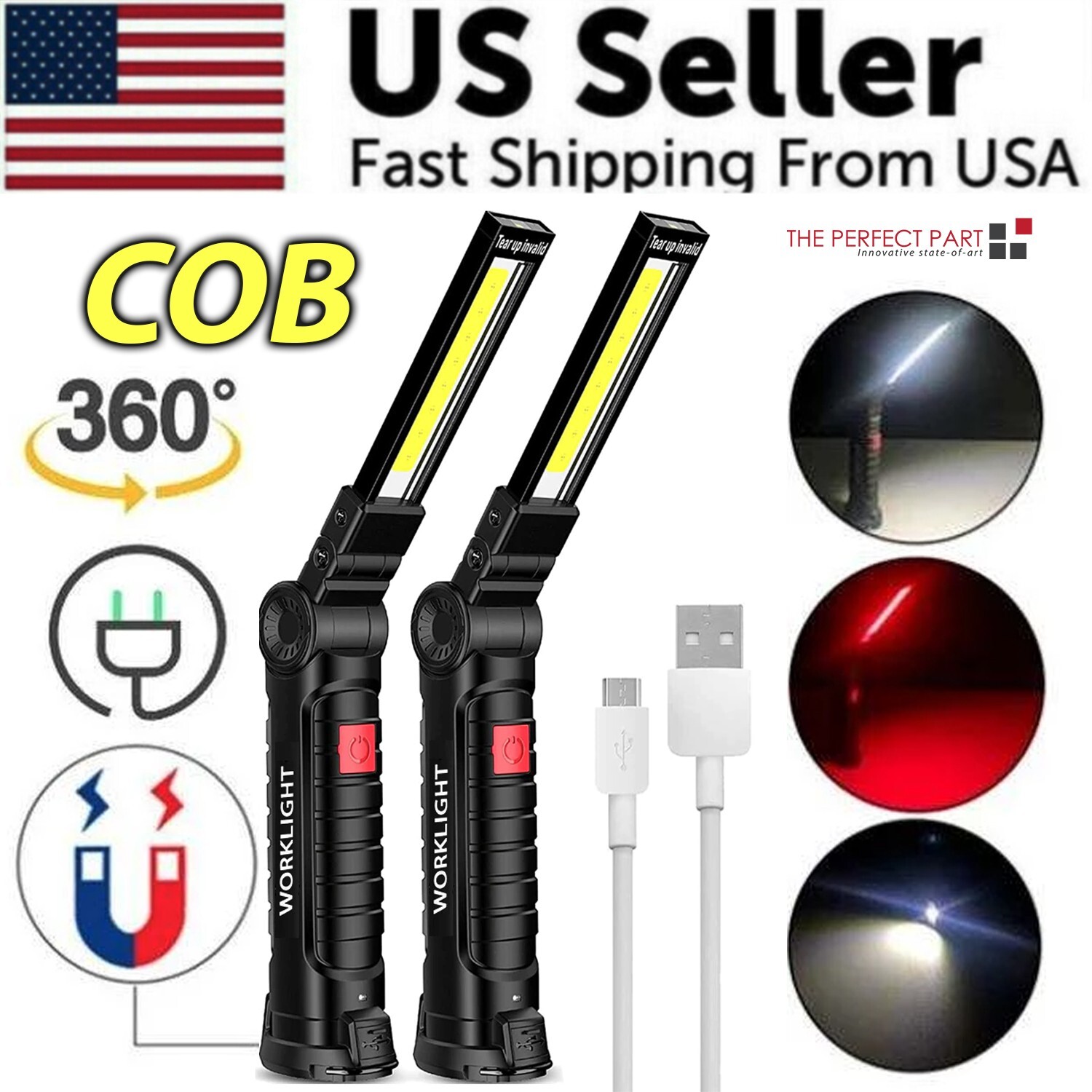 Rechargeable LED COB Work Light Mechanic Flashlight Lamp Magnetic Base Bright gallery