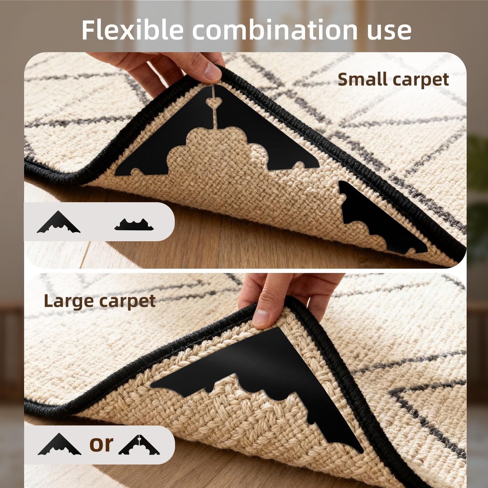 Rug Pad Gripper, 8 Pcs Reusable Non-Slip Rug Pads, for Hardwood Floors and Ti... gallery