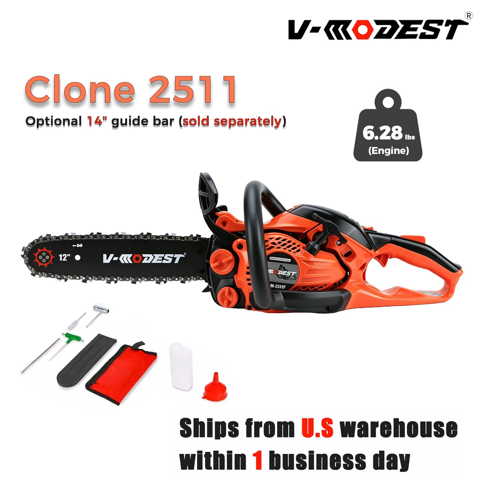 V-MODEST 2511 12" Compact Gas Chain Saw Rear Handle Chainsaw 25cc 2-Cycle 1.51HP gallery