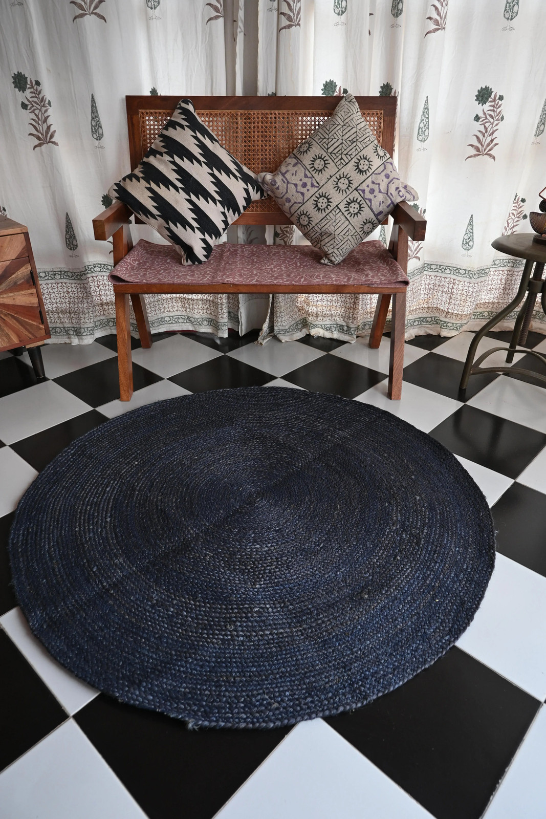Rugmoda Jute Blue Braided 4x4 ft Round Area Rug for Living Room Bedroom Entryway gallery