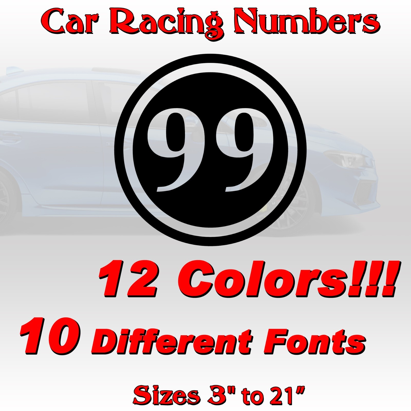 2 pack Racing circle numbers car door custom number rally sport die-cut decal V3 gallery
