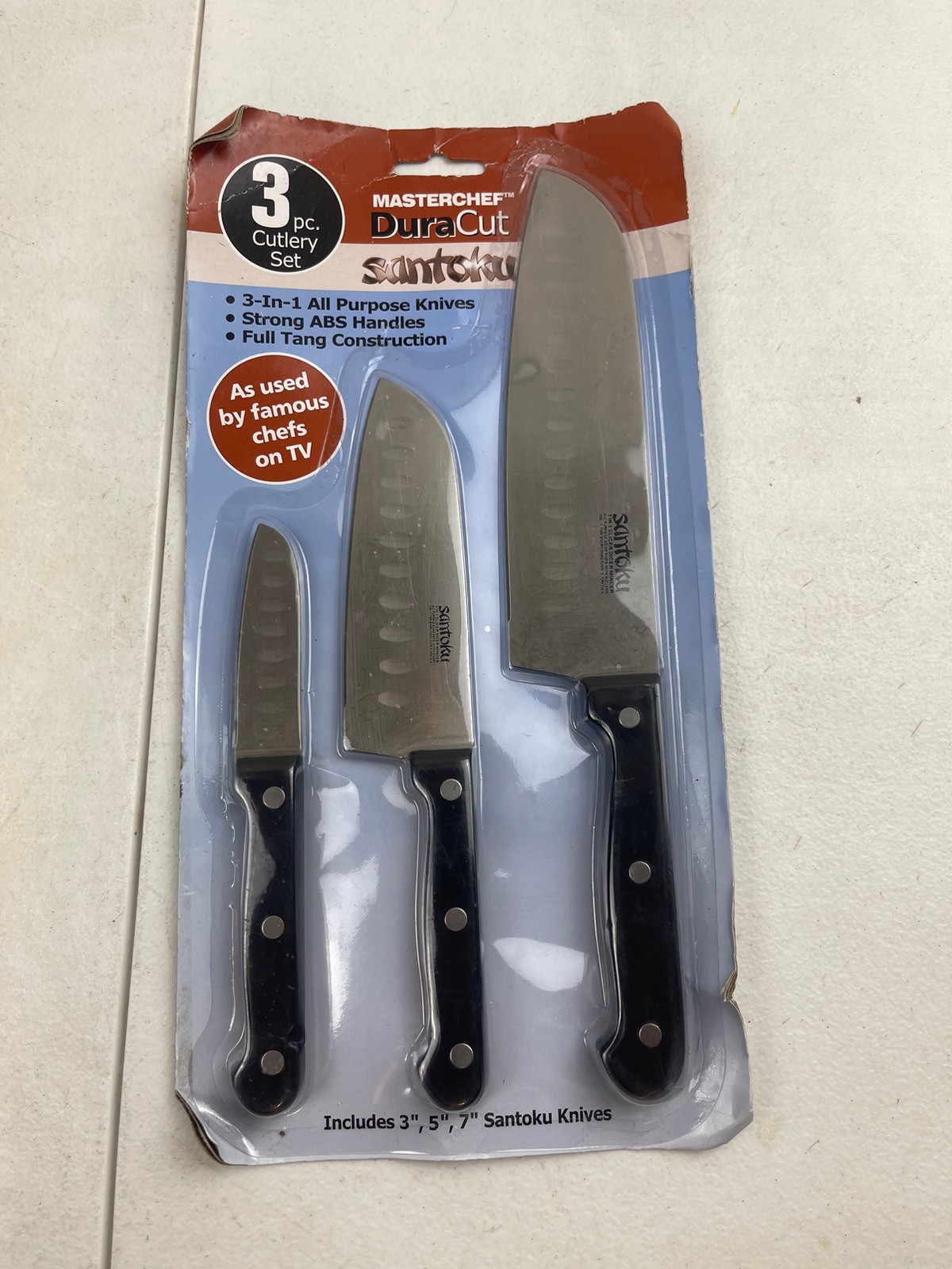 3 MasterChef DuraCut SANTOKU 7-5-3 Inches Knives Black Handle NEW gallery