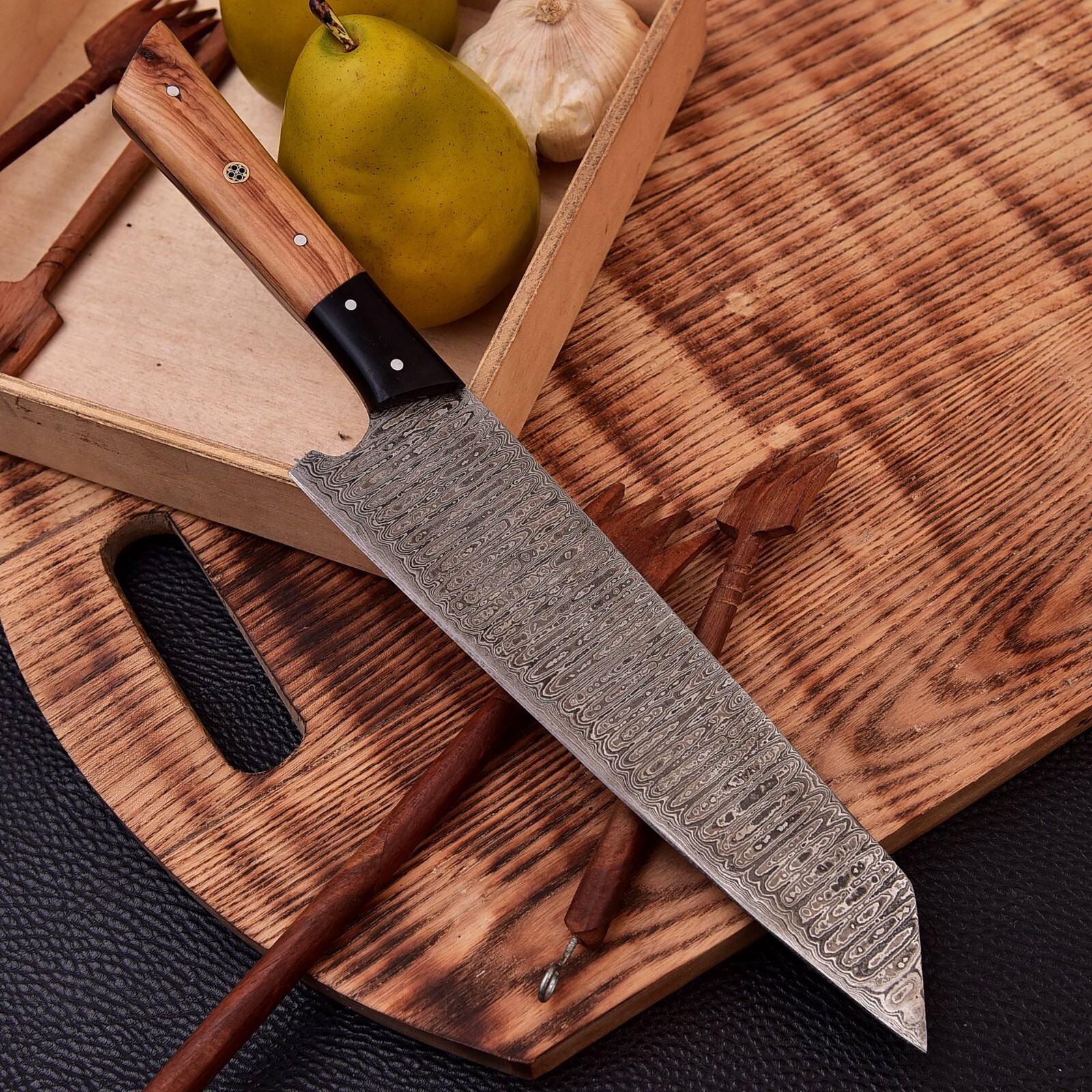 HANDMADE FORGED DAMASCUS STEEL Bunka Chef Knife KITCHEN KNIFE WOOD HANDLE gallery