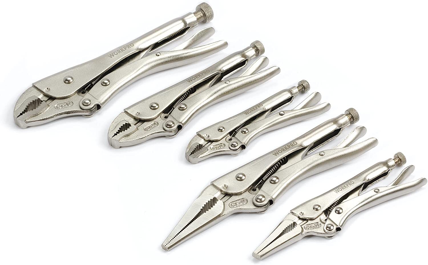 WORKPRO 5PC Locking Pliers Set 5/7/10" Curved Jaw Pliers 6.5/9" Long Nose Pliers gallery