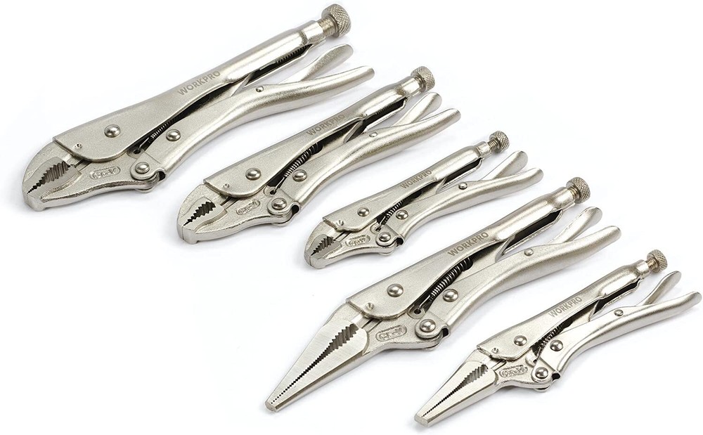 WORKPRO 5PC Locking Pliers Set 5/7/10" Curved Jaw Pliers 6.5/9" Long Nose Pliers