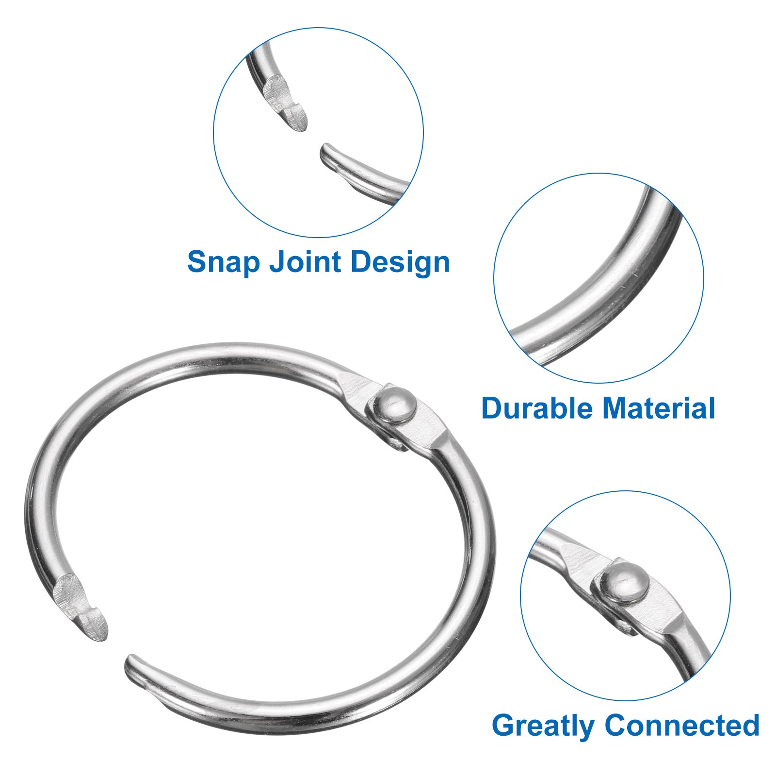 36pcs Shower Curtain Rings 1.3 Inch Round Snap Hooks for Curtain Rods Silver gallery