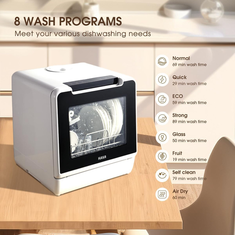 8 Wash Programs Portable Dishwasher 5L Water Tank Child Lock Delayed Start gallery
