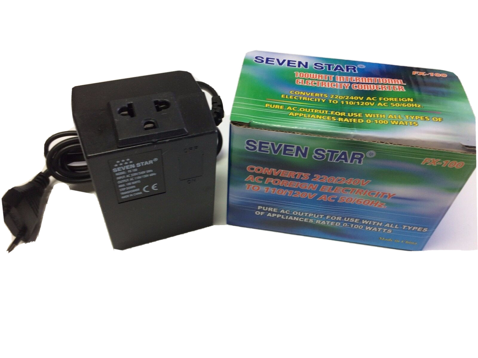 Seven Star 220 Volt Step Down Transformer 100 Watt 2 Round Pin EU 220V to 110V gallery