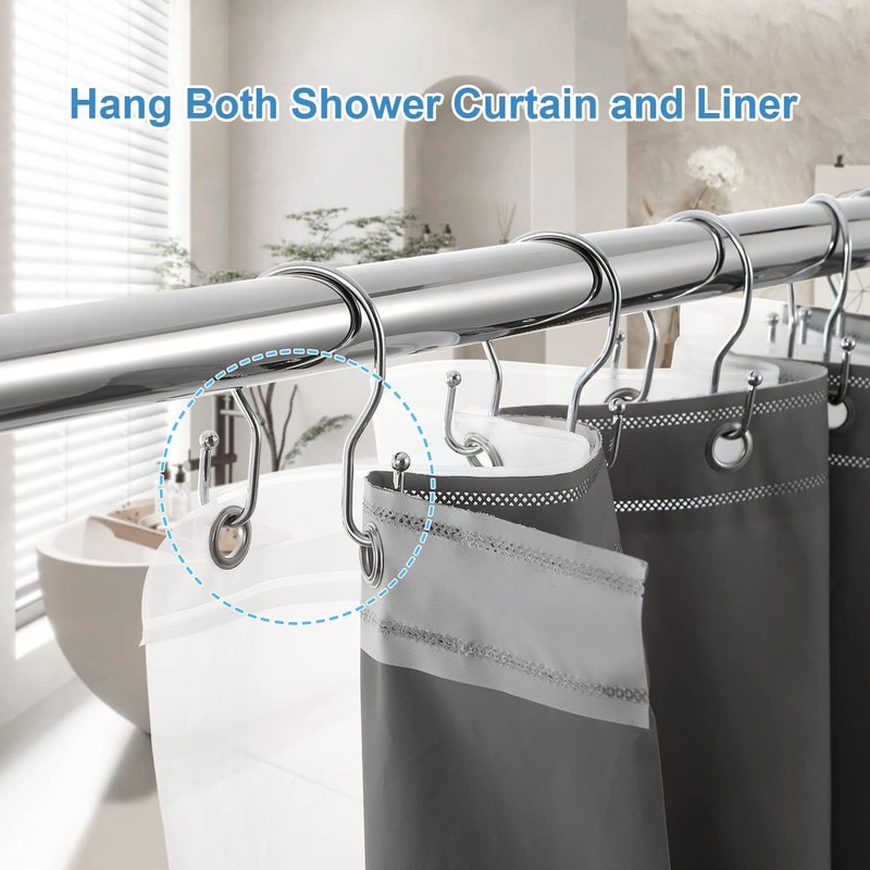 12 Pack Double Shower Curtain Hooks Rings, Double Sided Shower Curtain Hooks Ru gallery