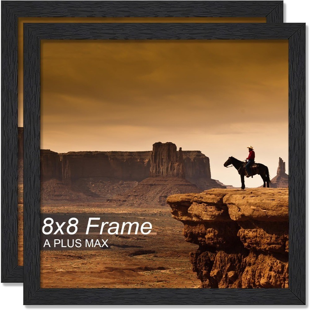 8x8 Picture Frame 2 Pack Black Engineered Wood for 8x8 Photo Poster Lightweight gallery
