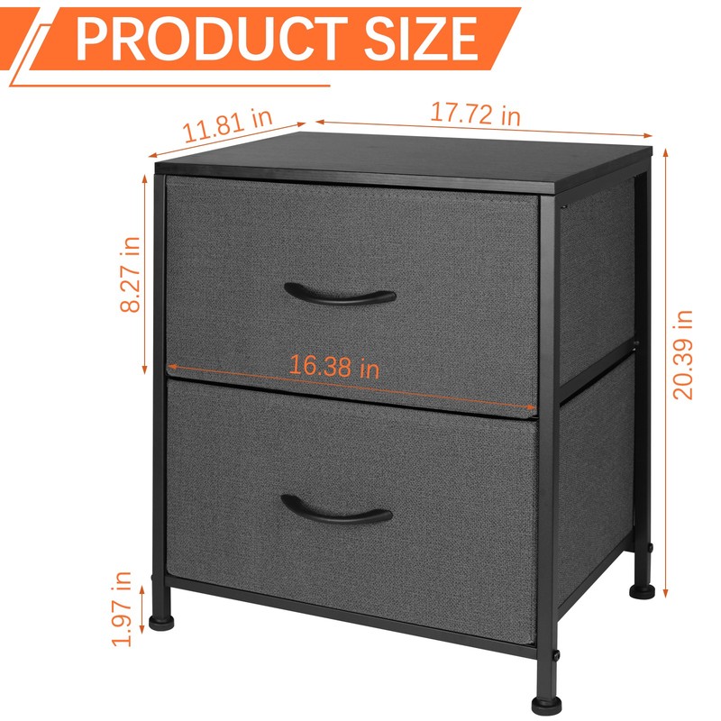 Nightstand End Table Side Table with 2 Fabric Drawers Bedside Table Bedroom Grey gallery