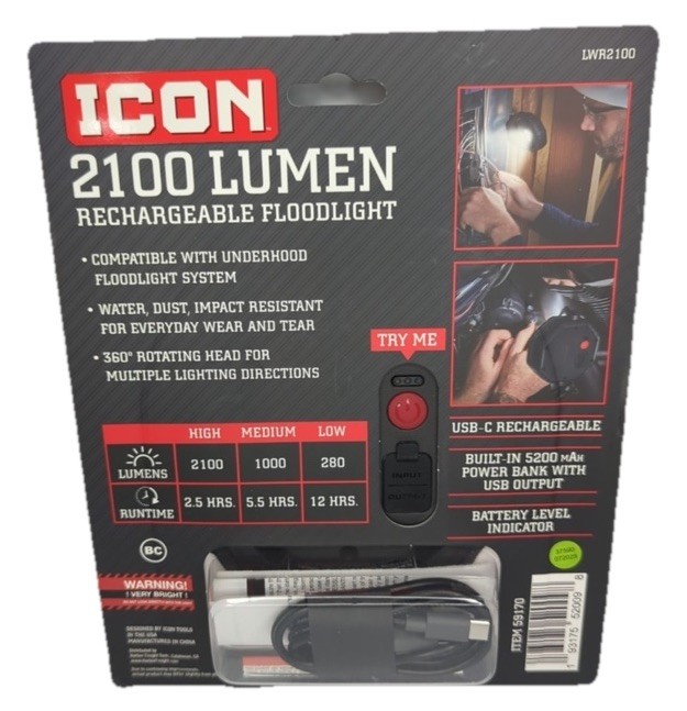 ICON 2100 Lumen LED Compact Magnetic Rechargeable Floodlight Under Hood LWR2100 gallery