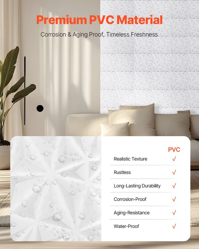 33 Pack White 3D Wall Panels Decorative PVC Tile 11.81" X 11.81" Diamond Design gallery