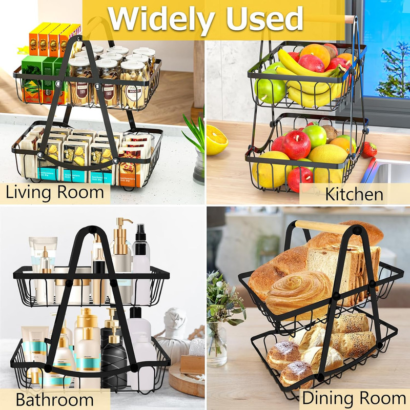 2 Tier Fruit Basket for Kitchen, Detachable Fruit Bowl for Kitchen Counter, Meta gallery
