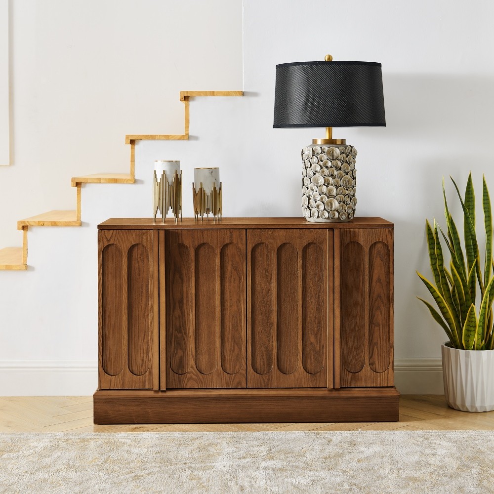Mid Century Fluted Sideboard, Adjustable Shelves, Walnut Storage Cabinet gallery