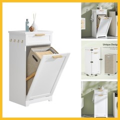 VECELO Tilt Out Laundry Hamper, 35″ Bathroom Cabinet with Hidden Removable Baske