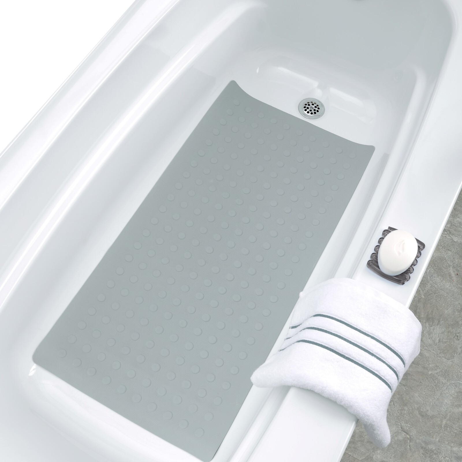 Extra Long Rubber Bath Safety Mat: Gray In-Tub Suction Cup Mat gallery