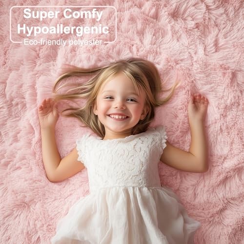 Fluffy Shag Machine Washable Area Rugs for Bedroom 5' x 7' (Rectangular) Pink gallery