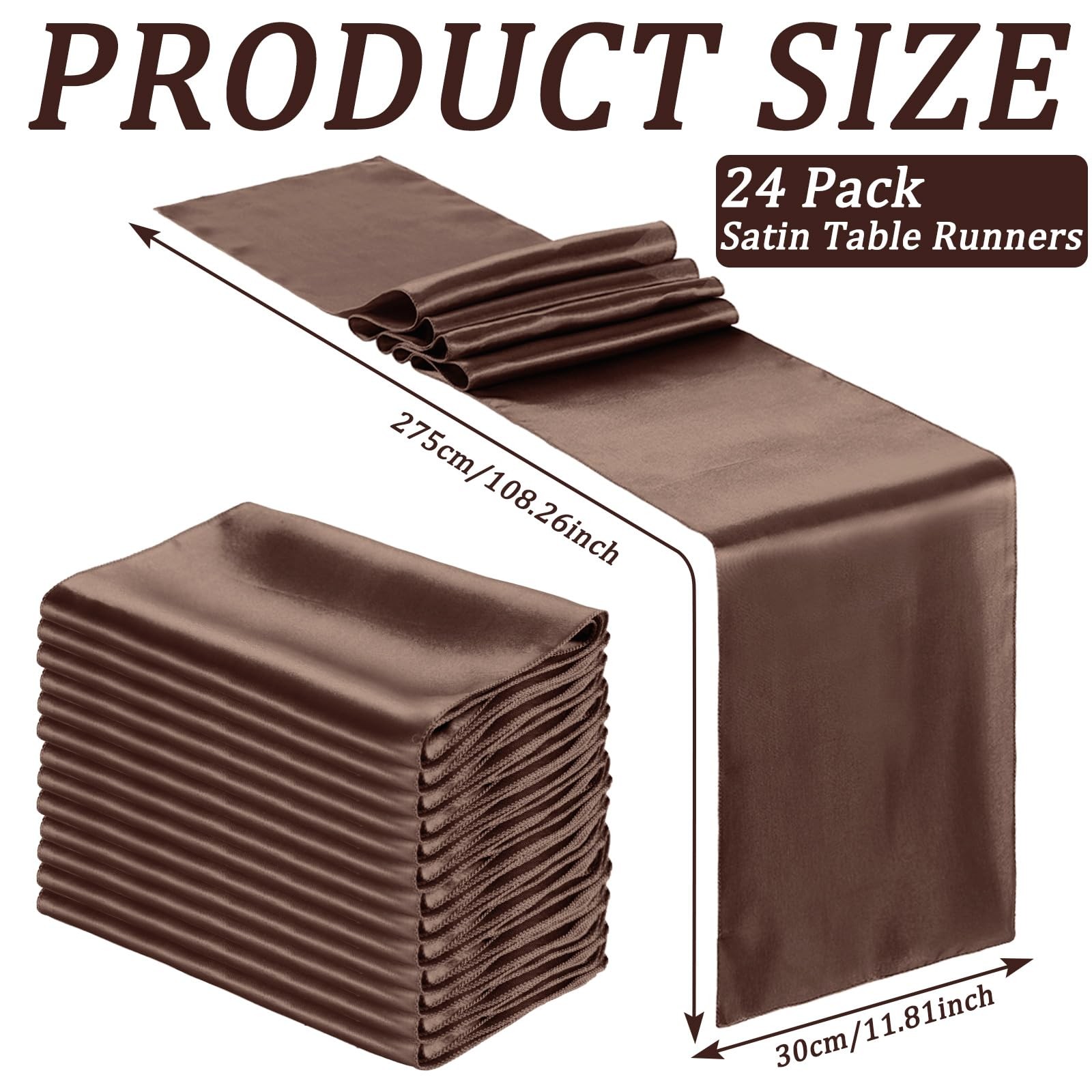 24 PCS Satin Table Runner Bulk 12x108 Inch Brown Fabric Tablecloth Wedding gallery