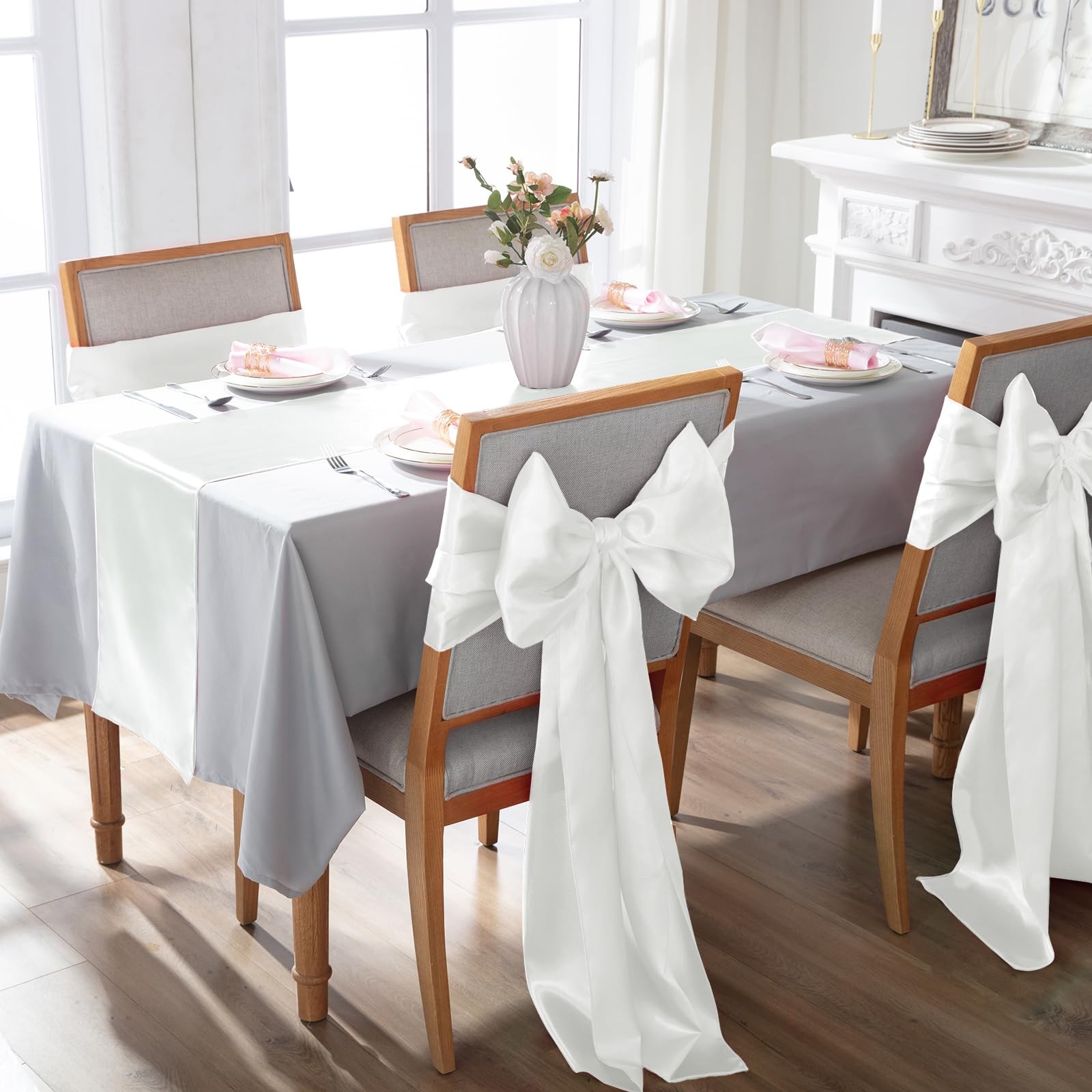 2-Pack 12x108-inch White Rectangular Smooth Satin Silk Table Runner Wedding gallery