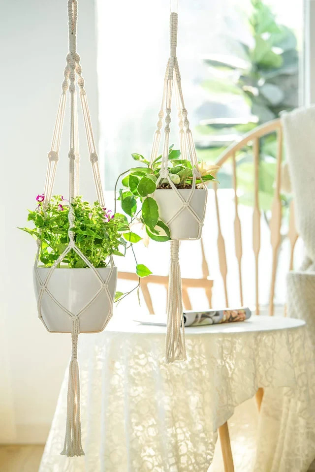 Macrame Plant Hanger – Handmade Cotton Rope Hanging Planter Holder for Outdoor gallery