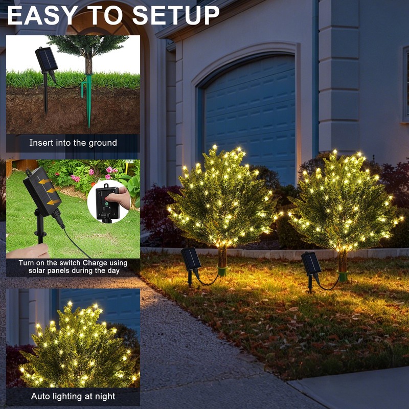2PC Solar Artificial Cedar Topiary Ball Trees Lights for Porch Garden Backyard gallery