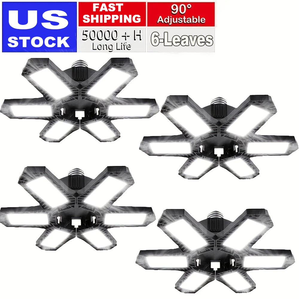 4 Pack 600W Garage Light LED Bulb Bright 6+1Deformable Panels Work Shop Ceiling gallery