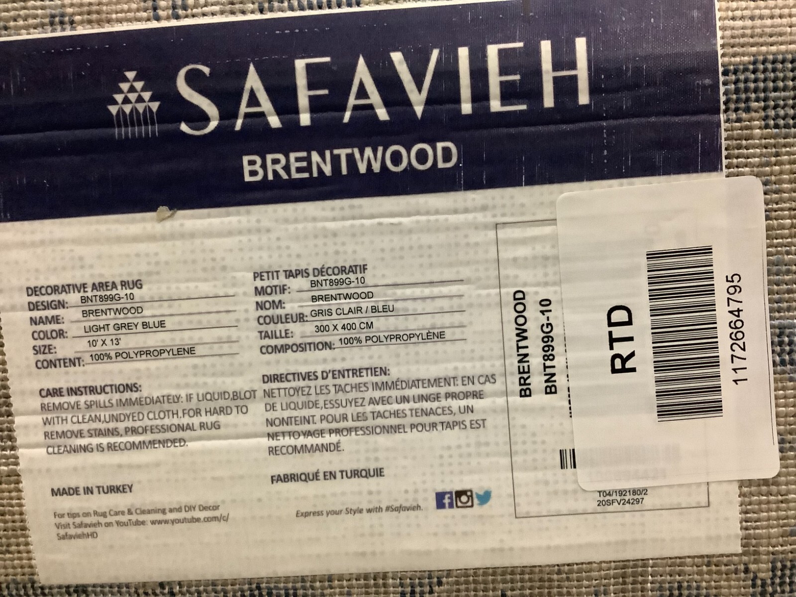 LIGHT GREY / BLUE 10' X 13' Back Stain Rug, Reduced Price 1172664795 BNT899G-10 gallery