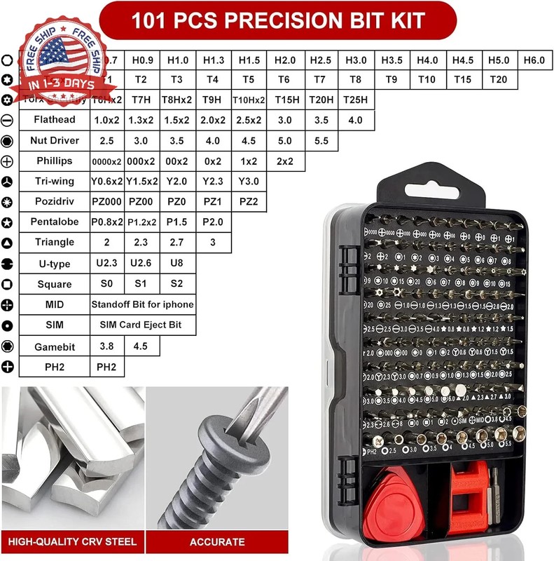 STREBITO Precision Screwdriver Set 124-Piece Electronics Tool Kit with 101 Bits gallery