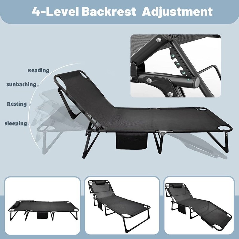 NAIZEA Folding Camping Cot Adjustable 4-Position Patio Reclining Lounger Chair gallery